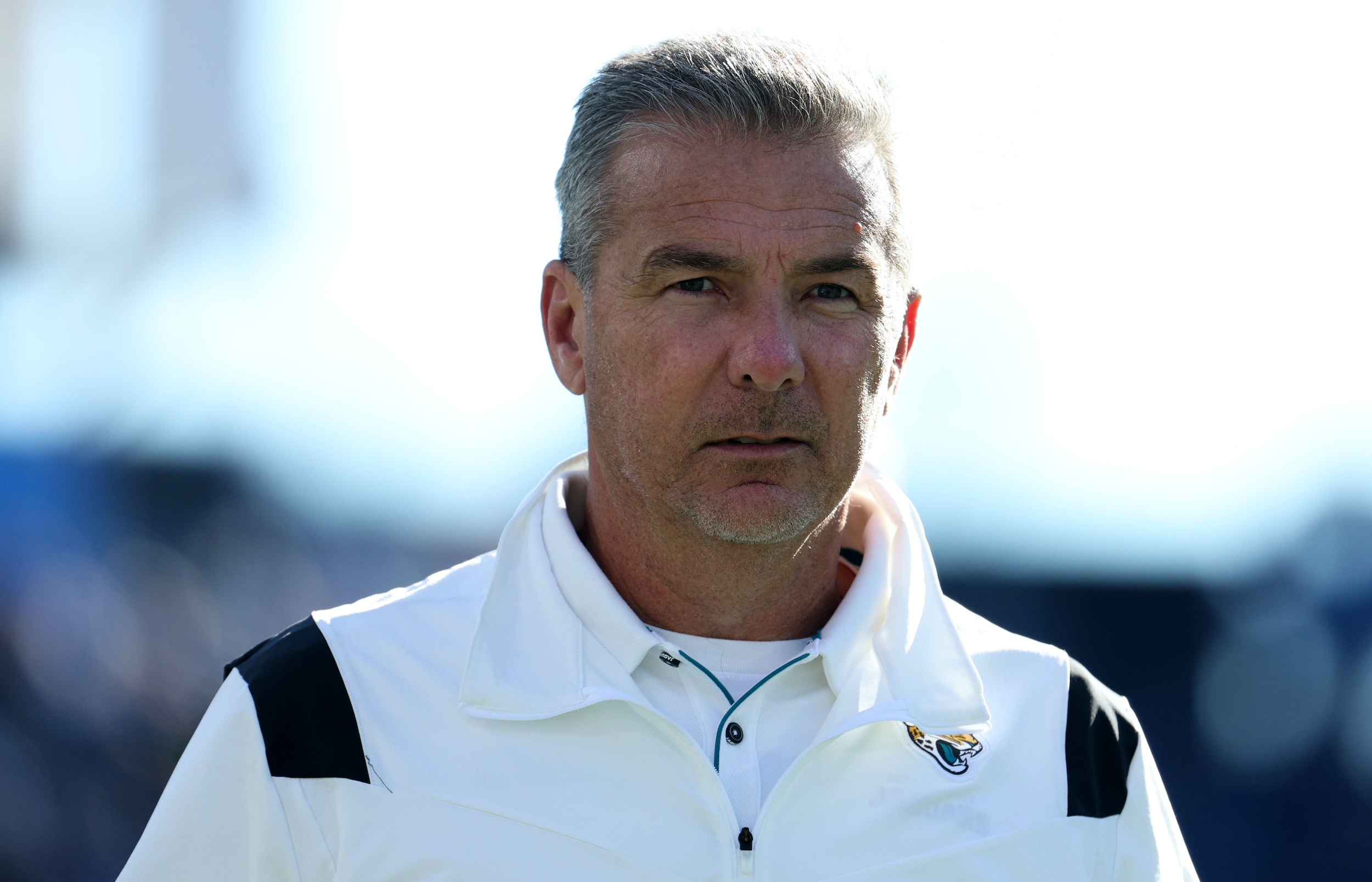 Head coach Urban Meyer of the Jacksonville Jaguars looks on against the Jacksonville Jaguars during the first half at Nissan Stadium on December 12, 2021 in Nashville, Tennessee.