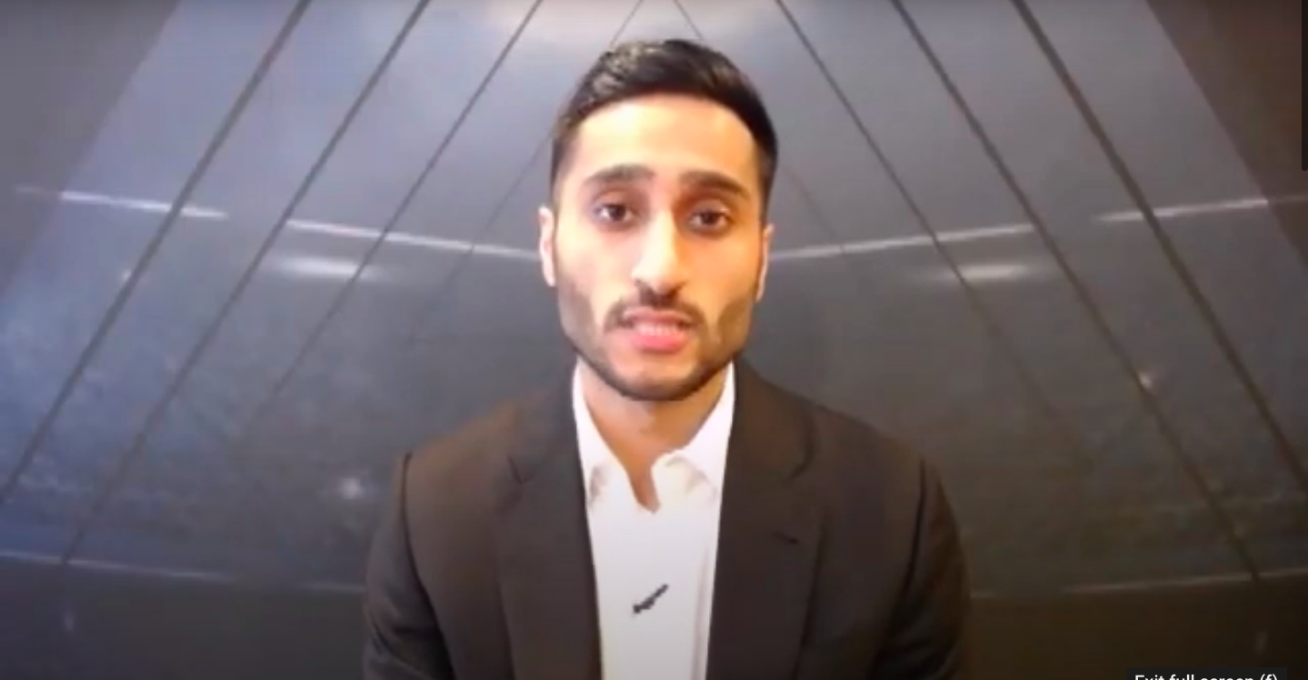 Shams Charania looks at the screen