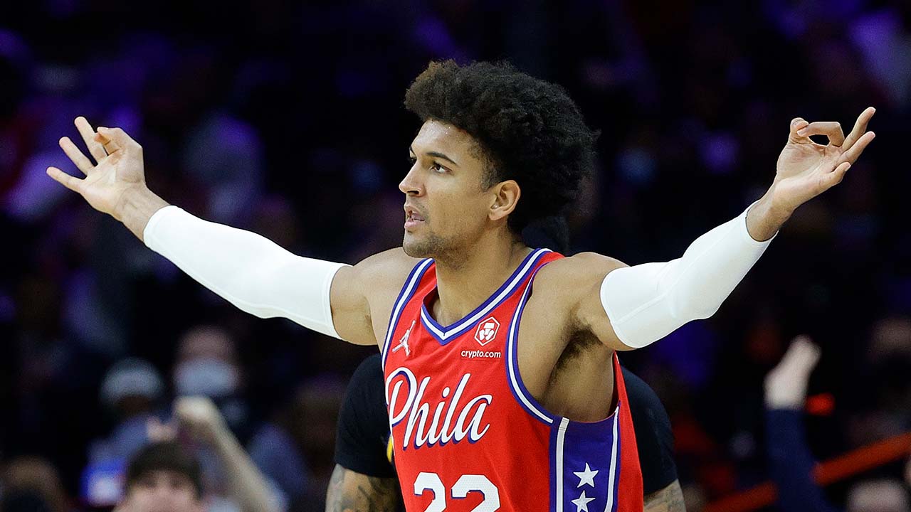Matisse Thybulle celebrates with his arms out