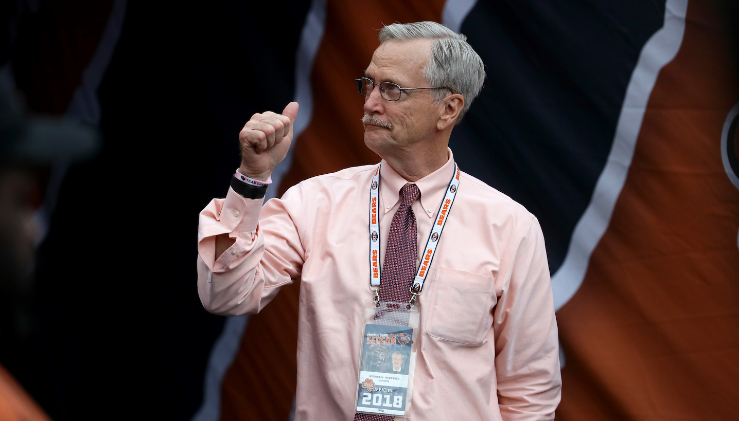 CHICAGO, IL - SEPTEMBER 30: Chairman George McCaskey gives a thumbs up to the fans during the game against the Tampa Bay Buccaneers at Soldier Field on September 30, 2018 in Chicago, Illinois. (Photo by Jonathan Daniel/Getty Images)