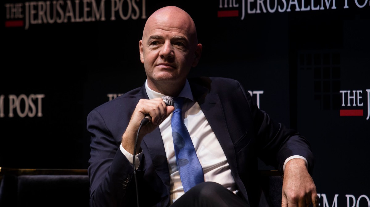 Fifa President Gianni Infantino speaks at Jerusalem Post's annual conference on October 12, 2021 in Jerusalem, Israel. The conference featured officials, diplomats and business leaders discussing the health, economic and security challenges facing Israel