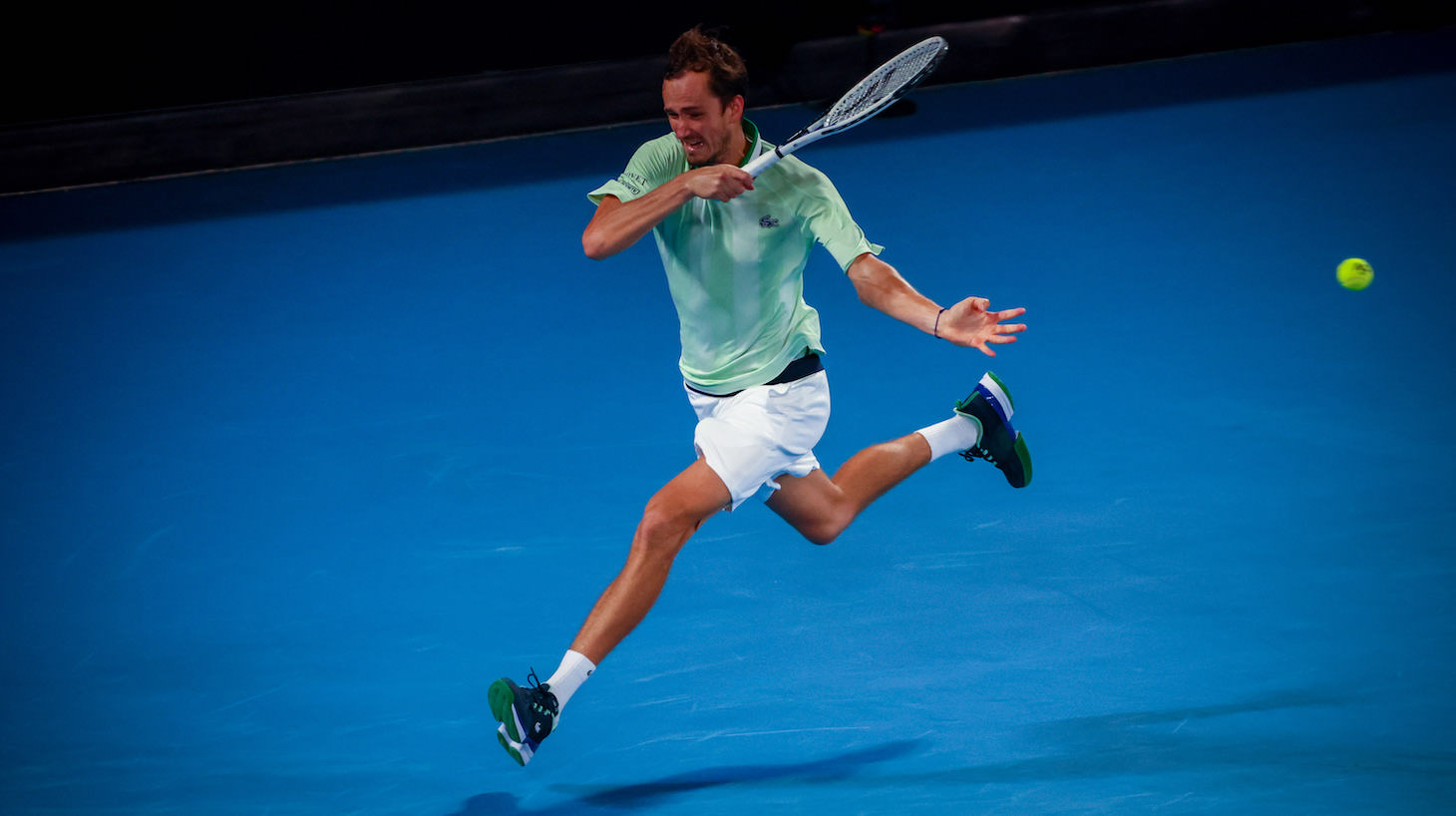 Russian Danii Medvedev (ATP 2) pictured in action during the 'Australian Open' Grand Slam tennis tournament, Wednesday 26 January 2022 in Melbourne Park, Melbourne, Australia. The 2022 edition of the Australian Grand Slam takes place from January 17th to January 30th. BELGA PHOTO PATRICK HAMILTON (Photo by PATRICK HAMILTON/BELGA MAG/AFP via Getty Images)