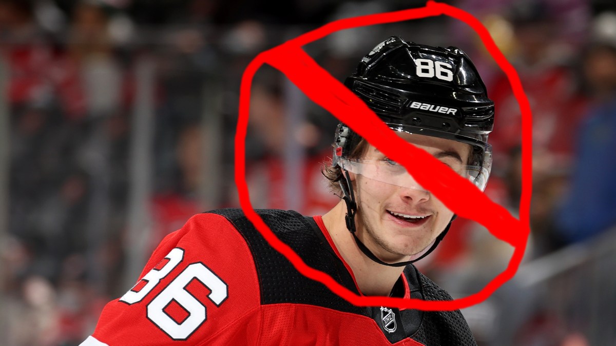 Jack Hughes with his face crossed out