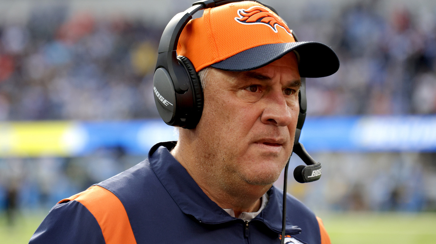 INGLEWOOD, CALIFORNIA - JANUARY 02: Head coach Vic Fangio of the Denver Broncos walks the sidelines during the game against the Los Angeles Chargers at SoFi Stadium on January 02, 2022 in Inglewood, California. (Photo by Harry How/Getty Images)