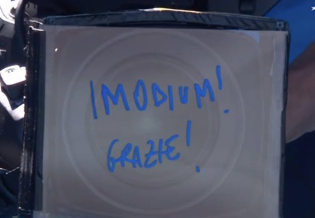 Matteo Berrettini wrote "Imodium! Grazie!" after winning his first-round Australian Open match.