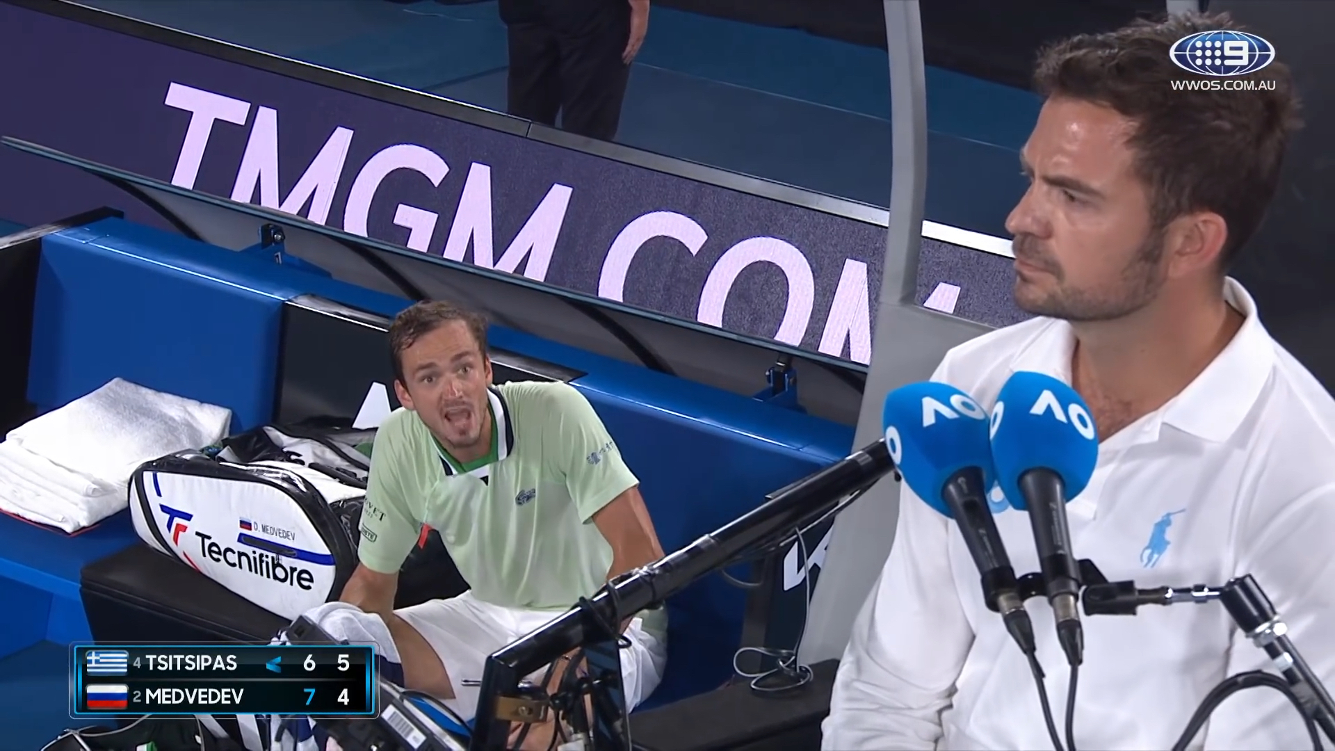 Daniil Medvedev yells at an umpire at the Australian Open.