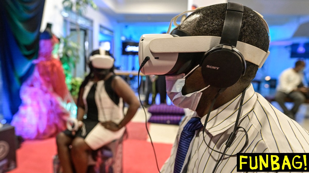 Attendee uses a virtual-reality headset, at the VR/360° Filmmaking Masterclass For Women- Industry Night on January 28, 2022 in Nairobi. - The VR/360° Filmmaking Masterclass For Women is dedicated to strengthening the creative economy in different sectors in Kenya. The project consists mainly of training & workshops for creatives and related events. (Photo by Simon MAINA / AFP) (Photo by SIMON MAINA/AFP via Getty Images)