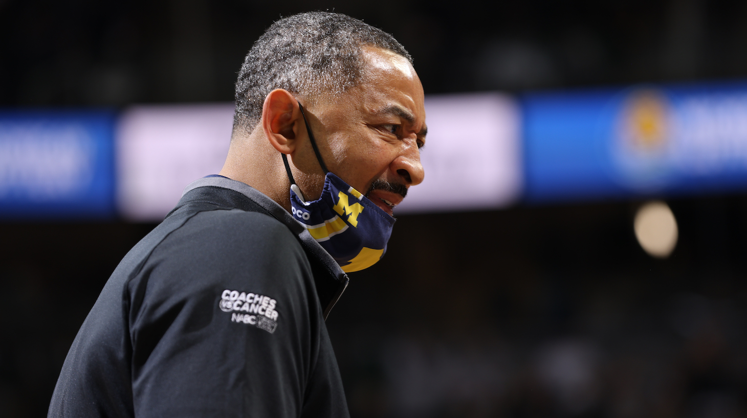 Head coach Juwan Howard of the Michigan Wolverines reacts in the second half of the game against the Michigan State Spartans at Breslin Center on January 29, 2022 in East Lansing, Michigan.
