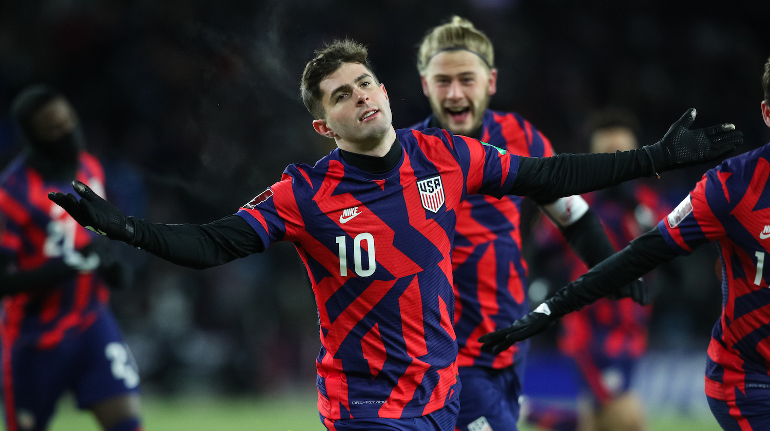 ST. PAUL, MN - FEBRUARY 02: Christian Pulisic #10 of the United States celebrates after scoring a goal against Honduras in the second half of a World Cup Qualifying game at Allianz Field on February 2, 2022 in St. Paul, Minnesota. The United States defeated Honduras 3-0. (Photo by David Berding/Getty Images)