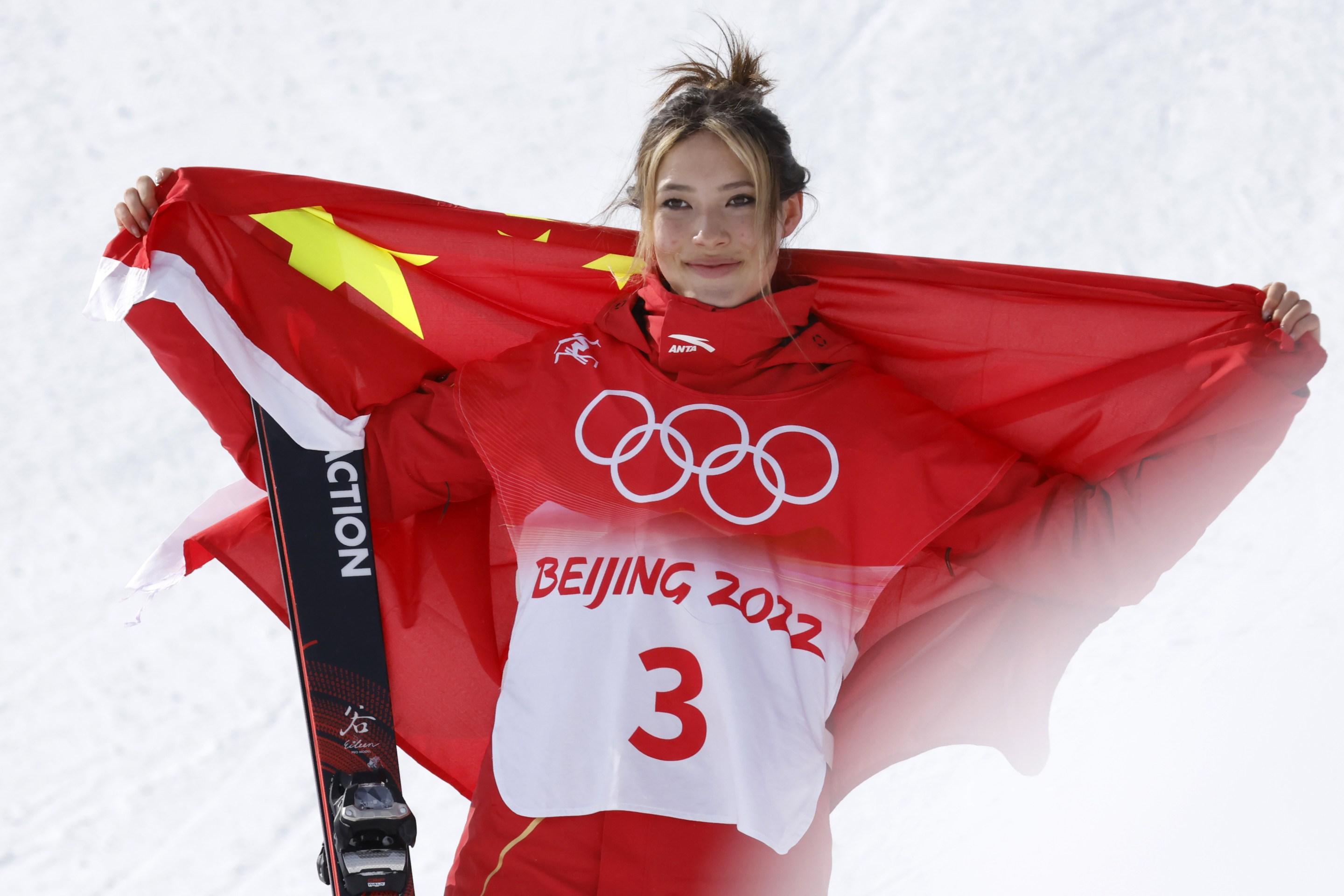 BEIJING, CHINA - FEBRUARY 15 : Ailing Eileen Gu of Team China wins the silver medal during the Olympic Games 2022, women's Freeski Slopestyle on February 15, 2022 in Zhangjiakou China.