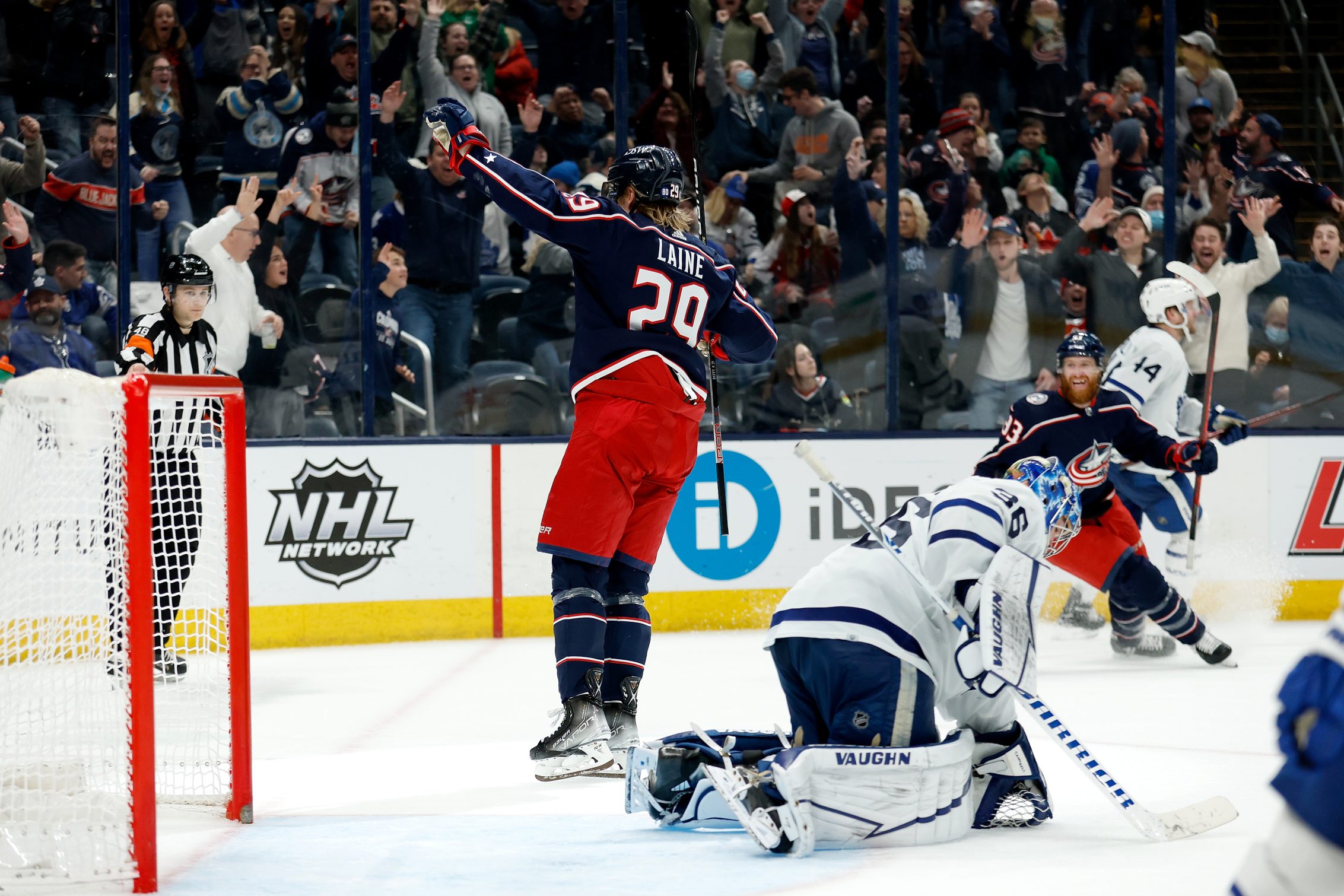 Patrik Laine celebrates after scoring