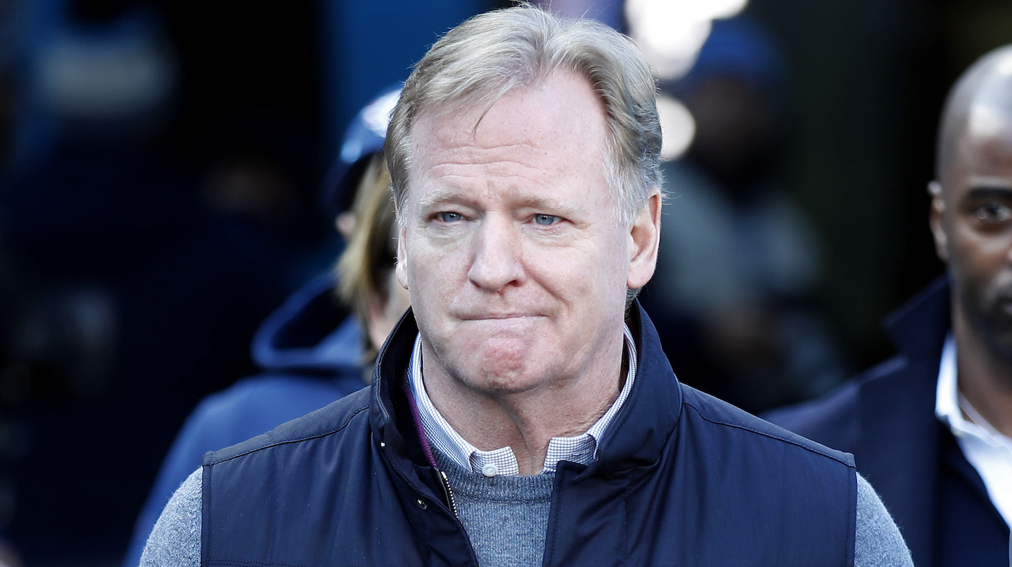 NASHVILLE, TENNESSEE - JANUARY 22: NFL Commissioner Roger Goodell walks on the field before the start of the AFC Divisional Playoff game between the Tennessee Titans and Cincinnati Bengals at Nissan Stadium on January 22, 2022 in Nashville, Tennessee. (Photo by Wesley Hitt/Getty Images)