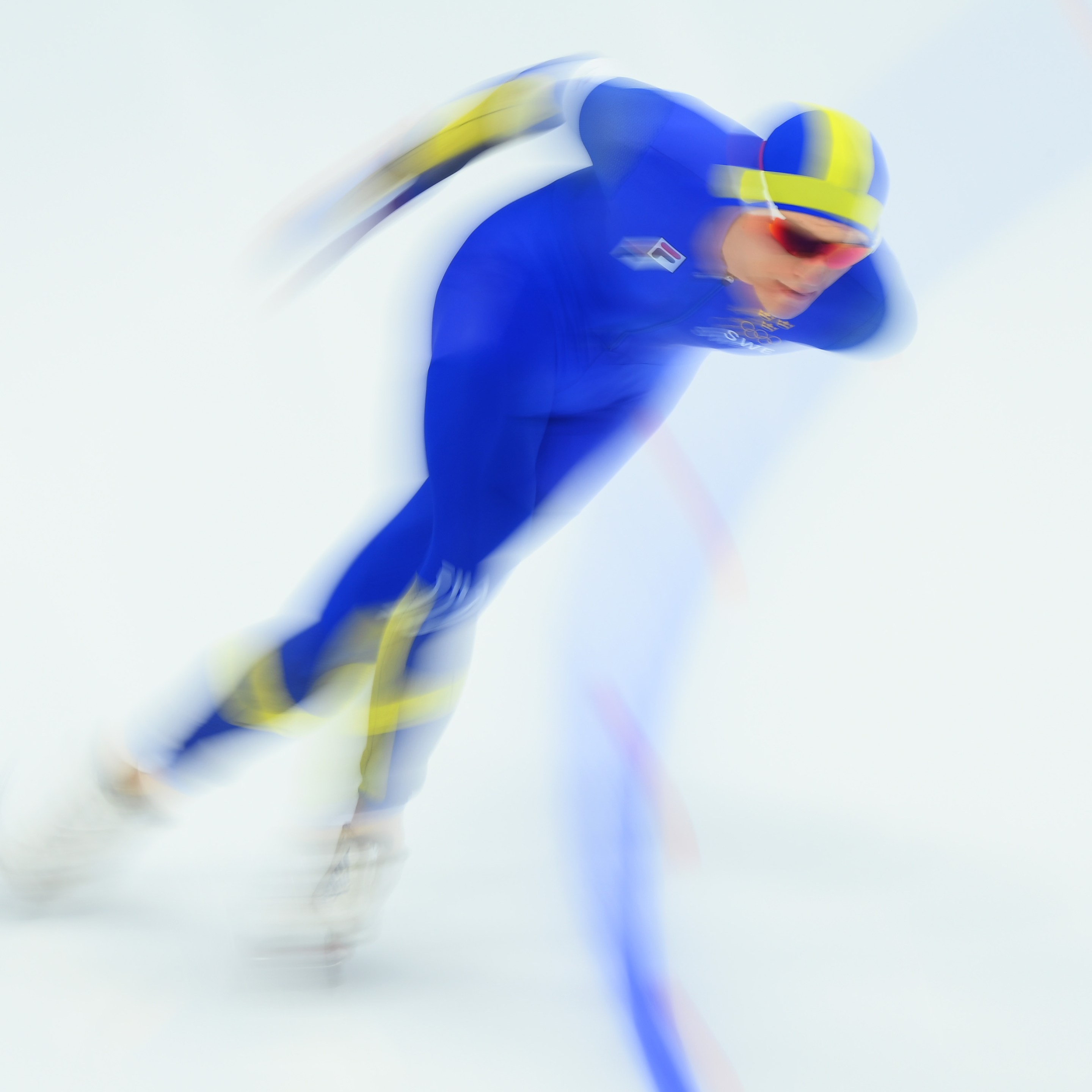 Nils van der Poel of Team Sweden skates on the way to winning the Gold medal and setting a new Olympic record time of 6:08.84 during the Men's 5000m on day two of the Beijing 2022 Winter Olympic Games at National Speed Skating Oval on February 06, 2022 in Beijing, China.