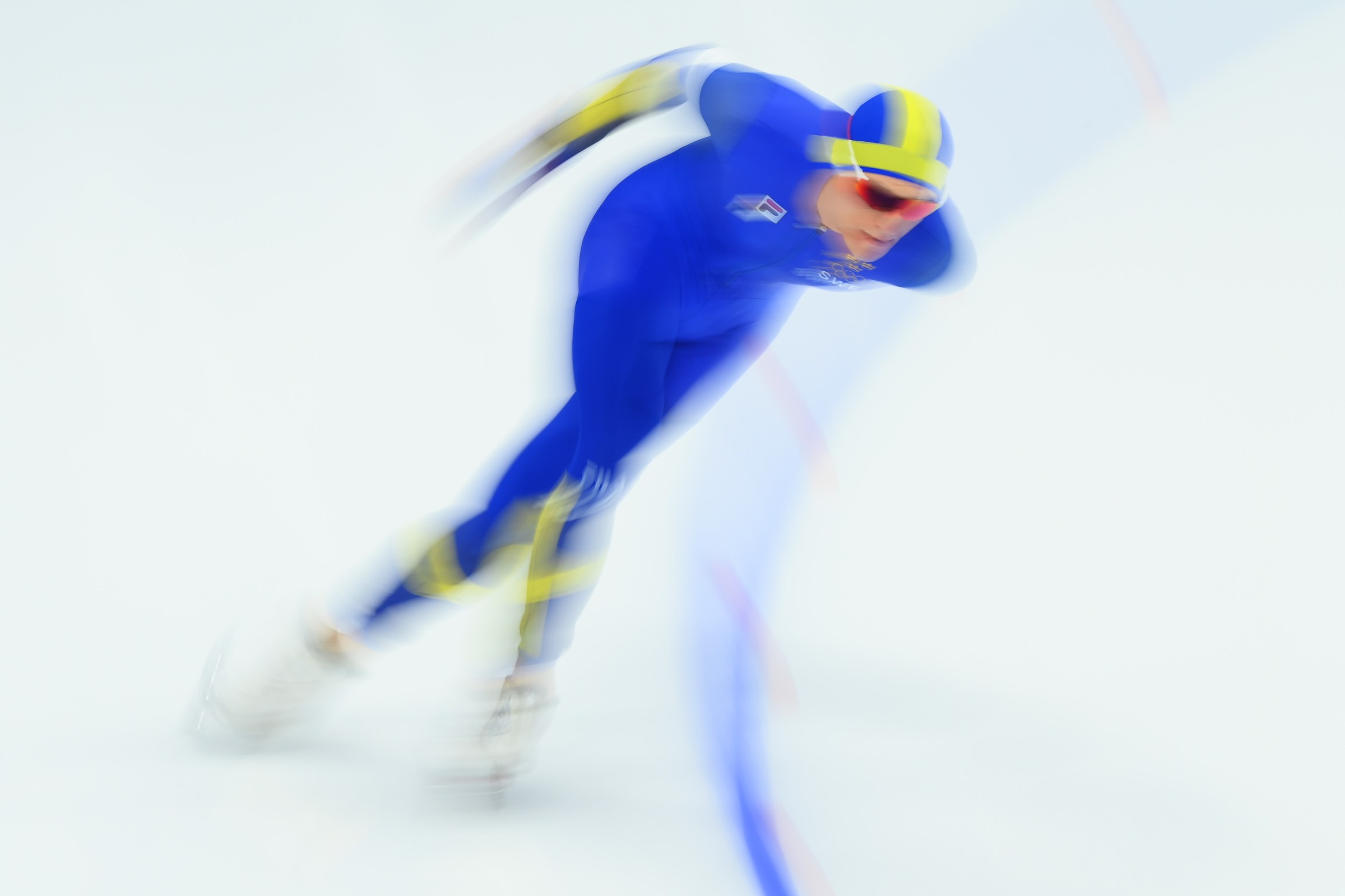 Nils van der Poel of Team Sweden skates on the way to winning the Gold medal and setting a new Olympic record time of 6:08.84 during the Men's 5000m on day two of the Beijing 2022 Winter Olympic Games at National Speed Skating Oval on February 06, 2022 in Beijing, China.