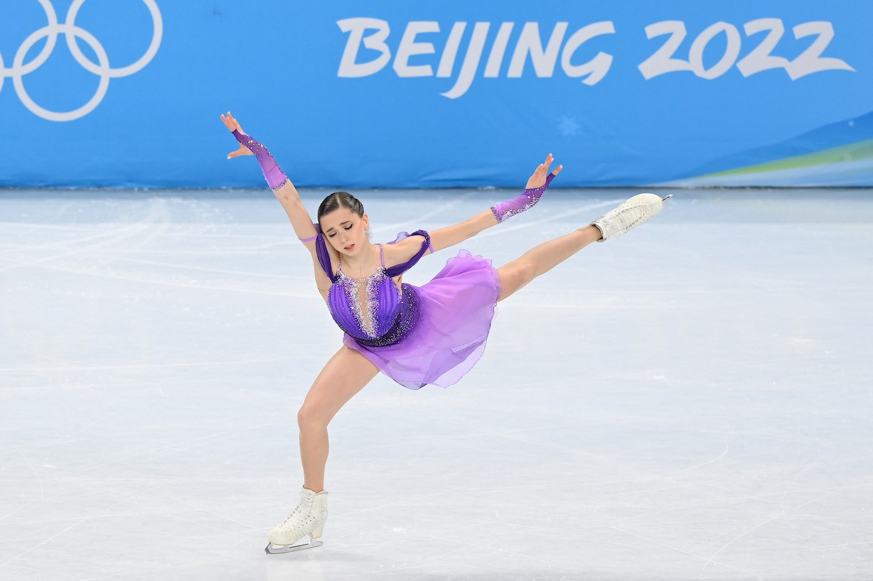 BEIJING, CHINA - FEBRUARY 15: Kamila Valieva of Team ROC skates during the Women Single Skating Short Program on day eleven of the Beijing 2022 Winter Olympic Games at Capital Indoor Stadium on February 15, 2022 in Beijing, China. (Photo by Justin Setterfield/Getty Images)