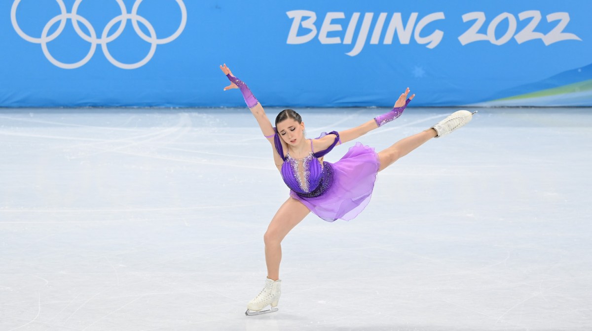 BEIJING, CHINA - FEBRUARY 15: Kamila Valieva of Team ROC skates during the Women Single Skating Short Program on day eleven of the Beijing 2022 Winter Olympic Games at Capital Indoor Stadium on February 15, 2022 in Beijing, China. (Photo by Justin Setterfield/Getty Images)