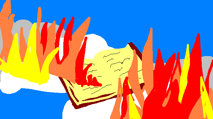 A cloud and a book on fire!
