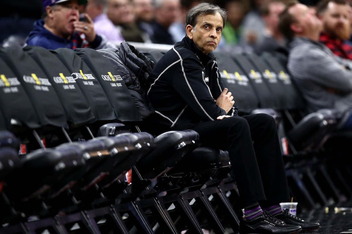 SACRAMENTO, CALIFORNIA - JANUARY 15: Sacramento Kings owner Vivek Ranadivé sits court side at the start of the second half of their game against the Dallas Mavericks at Golden 1 Center on January 15, 2020 in Sacramento, California. NOTE TO USER: User expressly acknowledges and agrees that, by downloading and or using this photograph, User is consenting to the terms and conditions of the Getty Images License Agreement. (Photo by Ezra Shaw/Getty Images)