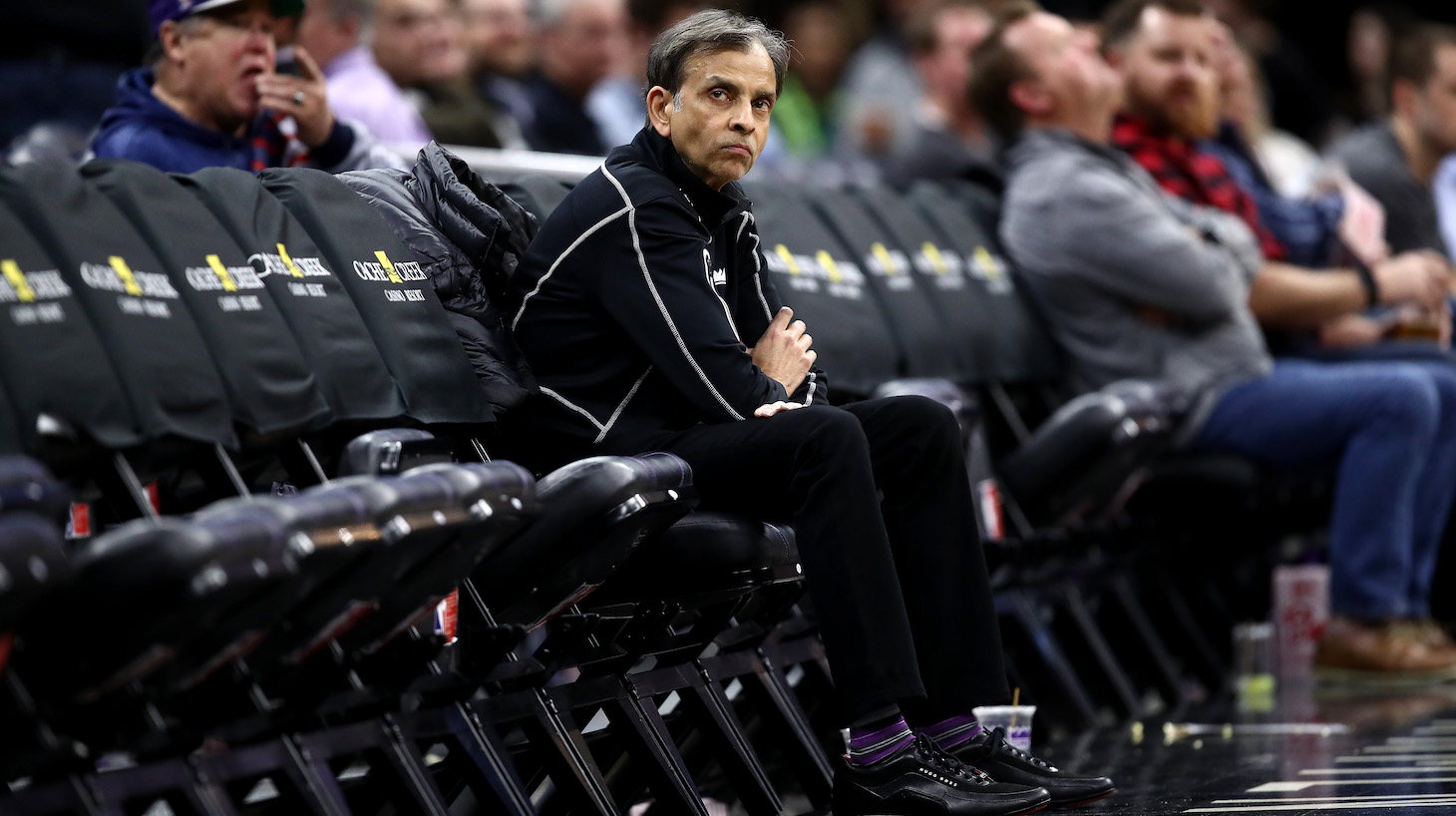 SACRAMENTO, CALIFORNIA - JANUARY 15: Sacramento Kings owner Vivek Ranadivé sits court side at the start of the second half of their game against the Dallas Mavericks at Golden 1 Center on January 15, 2020 in Sacramento, California. NOTE TO USER: User expressly acknowledges and agrees that, by downloading and or using this photograph, User is consenting to the terms and conditions of the Getty Images License Agreement. (Photo by Ezra Shaw/Getty Images)