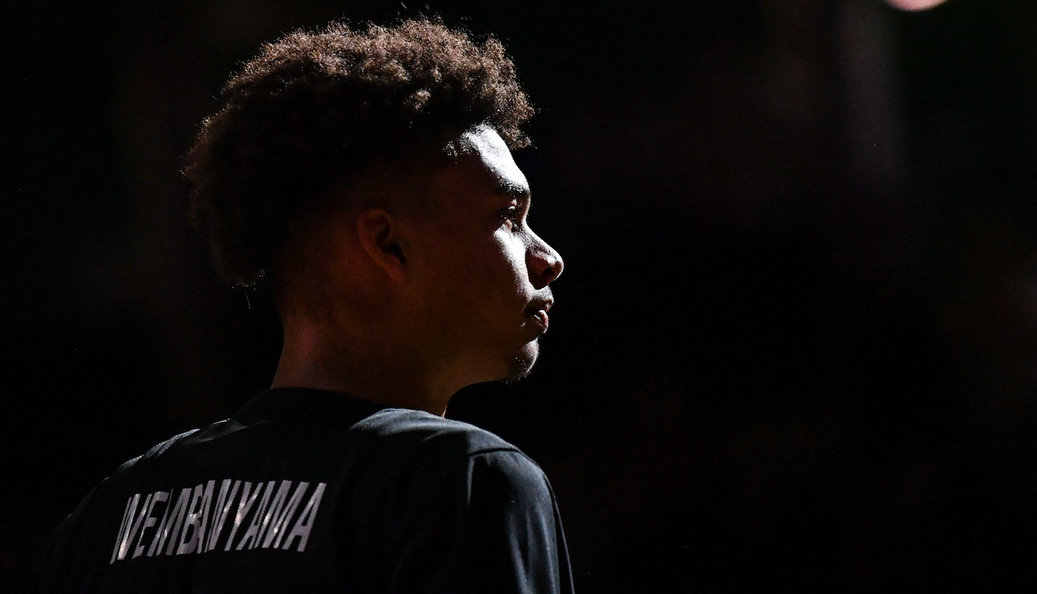 ASVEL Lyon-Villeurbanne's French player Victor Wembanyama looks on prior to the Euroleague basketball match between ASVEL Lyon-Villeurbanne and Zalgiris Kaunas at the Astroballe arena in Villeurbanne, near Lyon, on October 1, 2021. (Photo by PHILIPPE DESMAZES / AFP) (Photo by PHILIPPE DESMAZES/AFP via Getty Images)
