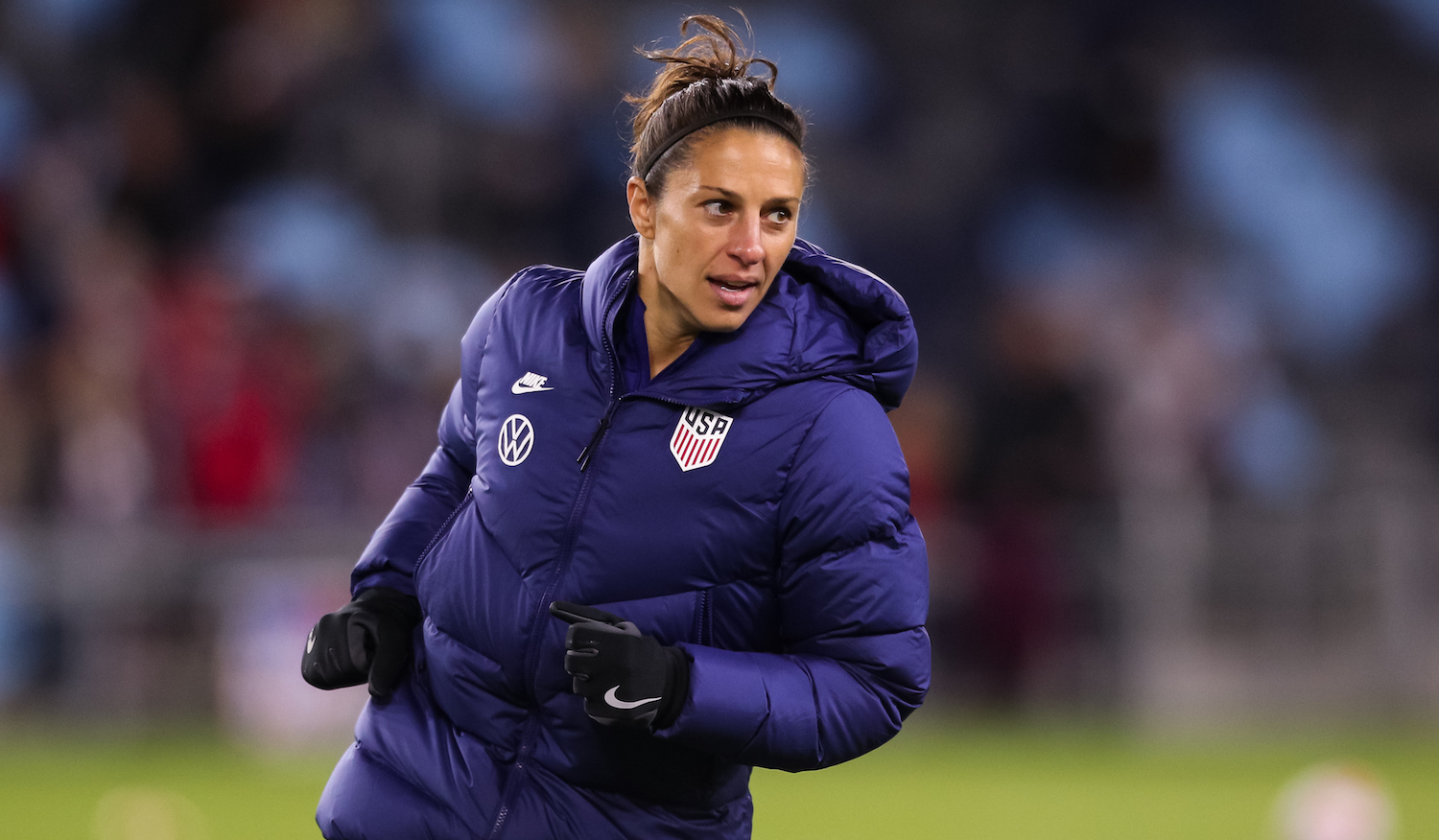 ST PAUL, MN - OCTOBER 26: Carli Lloyd #10 of United States warms up before the start of the game against Korea Republic at Allianz Field on October 26, 2021 in St Paul, Minnesota. United States defeated Korea Republic 6-0. (Photo by David Berding/Getty Images)
