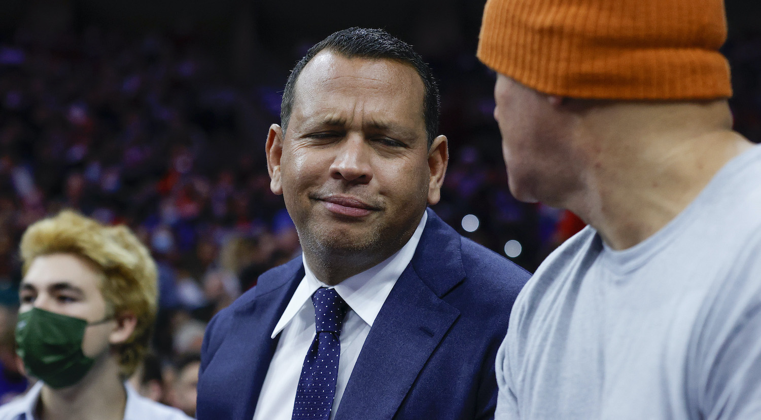 PHILADELPHIA, PENNSYLVANIA - DECEMBER 11: Former Major League Baseball player Alex Rodriguez looks on during a game between the Philadelphia 76ers and Golden State Warriors at Wells Fargo Center on December 11, 2021 in Philadelphia, Pennsylvania. NOTE TO USER: User expressly acknowledges and agrees that, by downloading and or using this photograph, User is consenting to the terms and conditions of the Getty Images License Agreement. (Photo by Tim Nwachukwu/Getty Images)