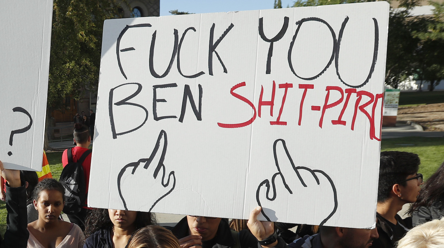 Protesters from Students For a Democratic Society demonstrate on the University of Utah campus against an event where right wing writer and commentator Ben Shapiro is speaking on September 27, 2017 in Salt Lake City, Utah. Campus authorities have increased security ahead of the appearance by Shapiro, a former editor-at-large for Breitbart News. Around 500 people marched across campus, chanting and giving speeches.