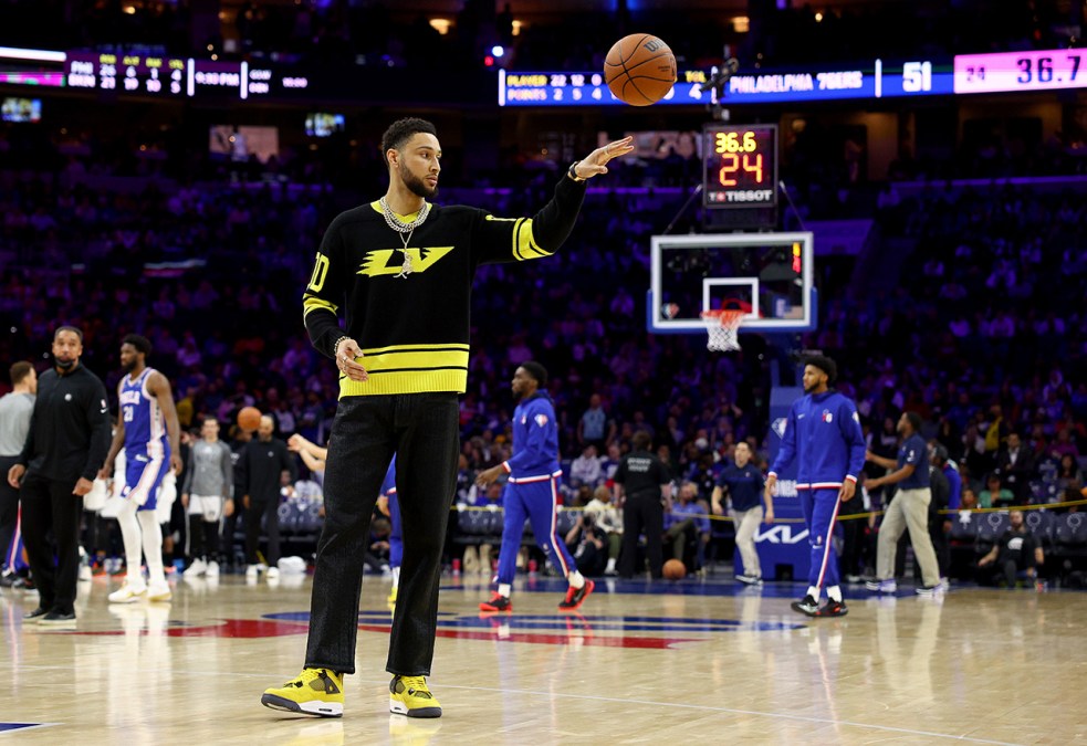 PHILADELPHIA, PENNSYLVANIA - MARCH 10: Ben Simmons #10 of the Brooklyn Nets walks on the court during halftime against the Philadelphia 76ers at Wells Fargo Center on March 10, 2022 in Philadelphia, Pennsylvania. The Brooklyn Nets defeated the Philadelphia 76ers 129-100.