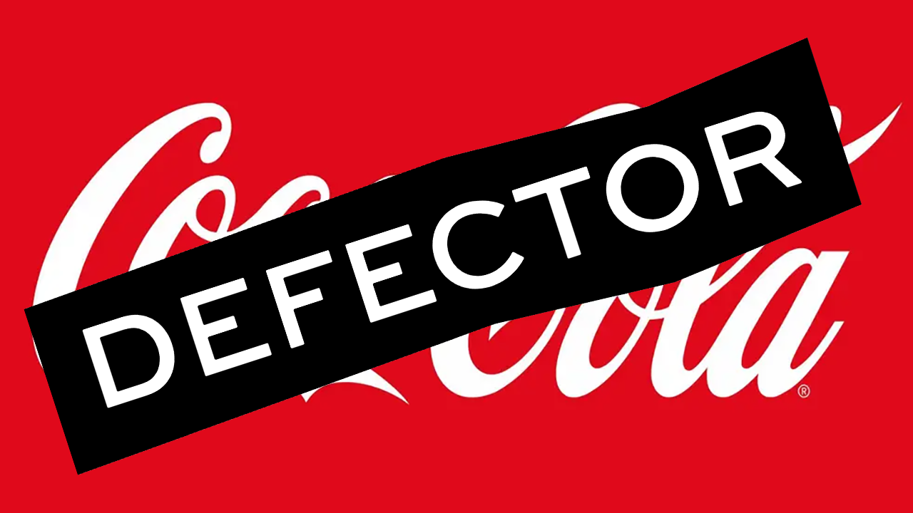 Coca-Cola with Defector logo over it