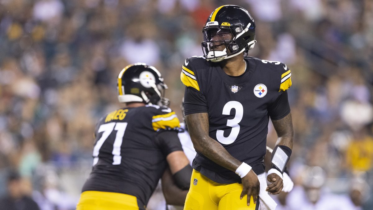 Dwayne Haskins #3 of the Pittsburgh Steelers passes the ball against the Philadelphia Eagles during the preseason game at Lincoln Financial Field on August 12, 2021 in Philadelphia, Pennsylvania.