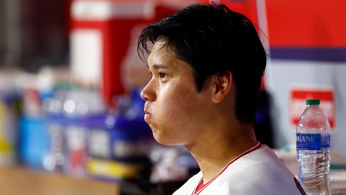 Shohei Ohtani #17 of the Los Angeles Angels on Opening Day at Angel Stadium of Anaheim on April 07, 2022 in Anaheim, California.