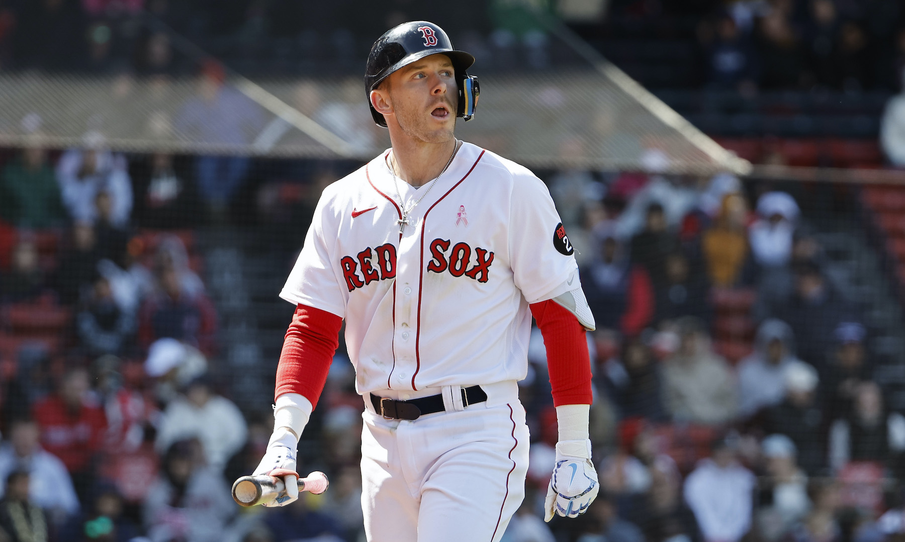 Trevor Story looks dumbfounded after striking out.