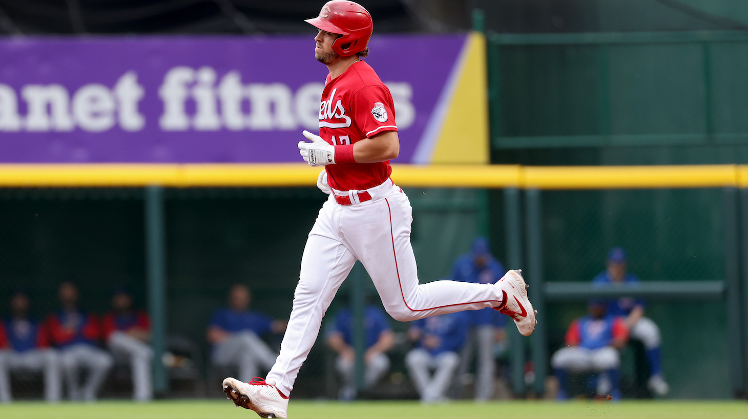 CINCINNATI, OHIO - MAY 26: Kyle Farmer #17 of the Cincinnati Reds rounds the bases after hitting a home run in the second inning against the Chicago Cubs at Great American Ball Park on May 26, 2022 in Cincinnati, Ohio. (Photo by Dylan Buell/Getty Images)