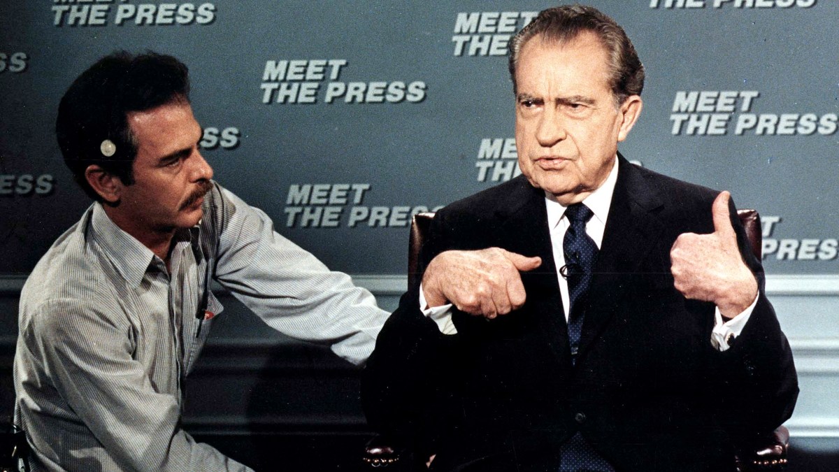 Richard Nixon preparing to go on Meet The Press in 1988.