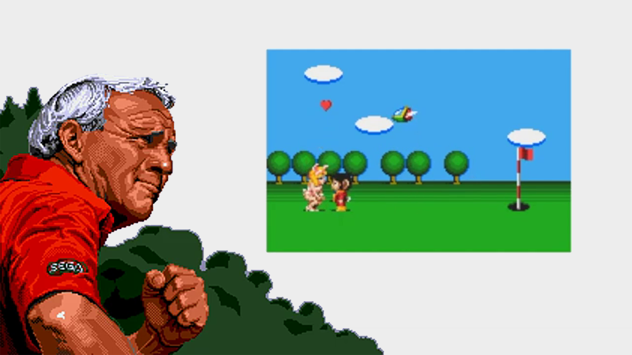 Arnold Palmer celebrates two video game characters getting it on