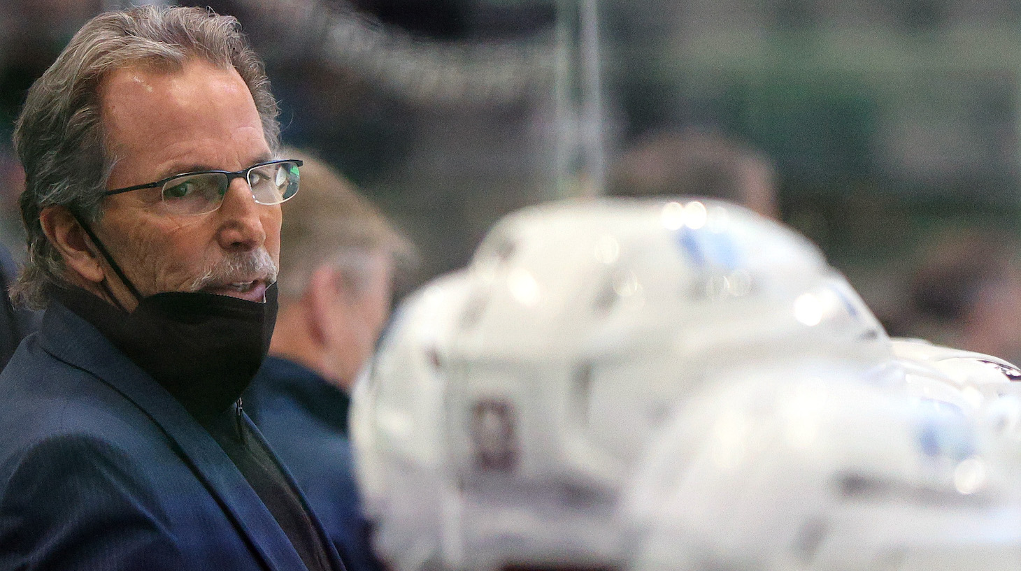 DALLAS, TEXAS - MARCH 04: John Tortorella, head coach of the Columbus Blue Jackets in the third period at American Airlines Center on March 04, 2021 in Dallas, Texas. (Photo by Ronald Martinez/Getty Images)