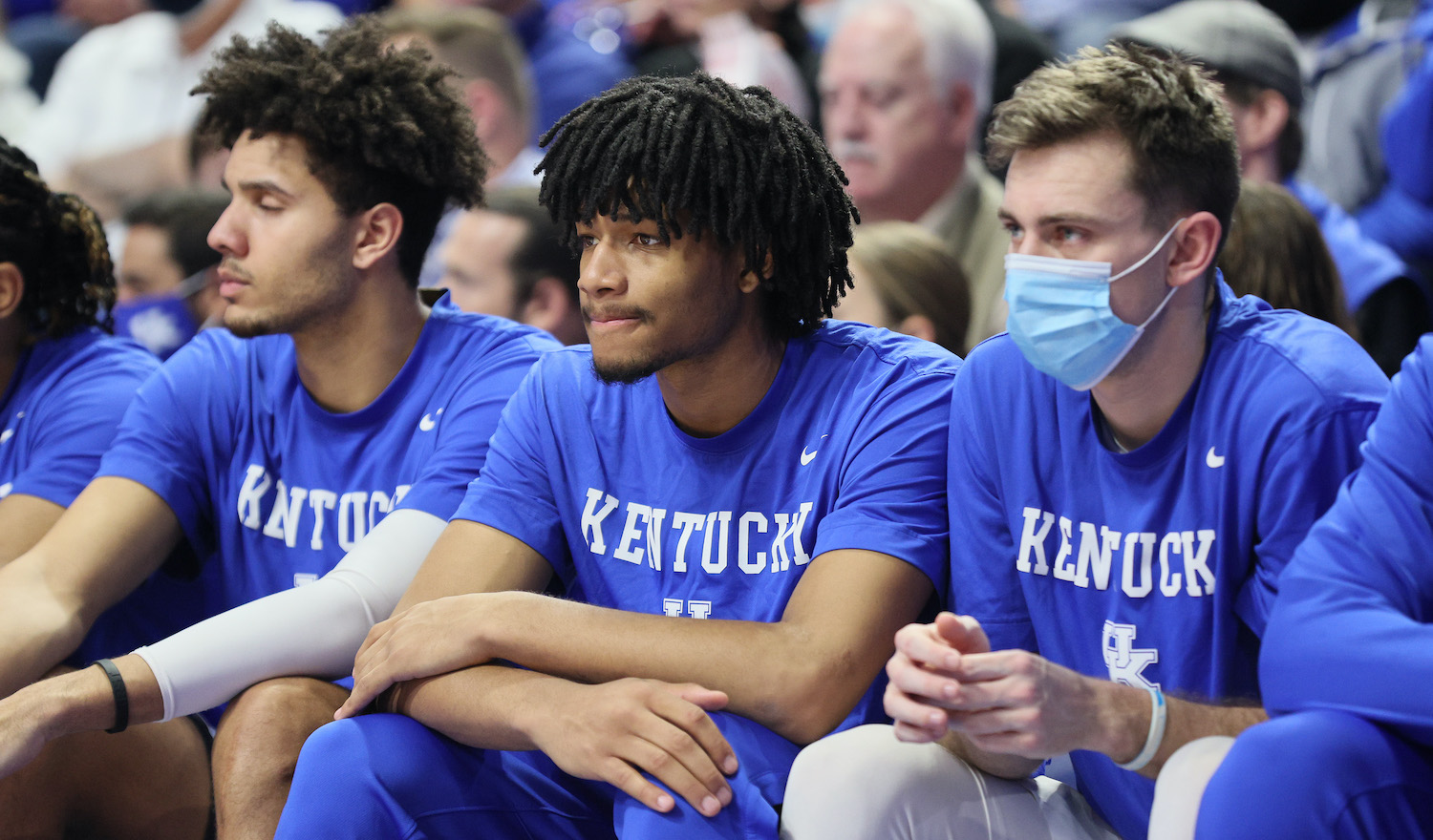 LEXINGTON, KENTUCKY - JANUARY 25: Shaedon Sharpe #21 of the Kentucky Wildcats against the Mississippi State Bulldogs at Rupp Arena on January 25, 2022 in Lexington, Kentucky. (Photo by Andy Lyons/Getty Images)