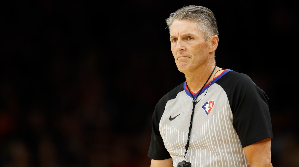 PHOENIX, ARIZONA - MARCH 27: Referee Scott Foster #48 during the second half of the NBA game at Footprint Center on March 27, 2022 in Phoenix, Arizona. The Suns defeated the 76ers 114-104. NOTE TO USER: User expressly acknowledges and agrees that, by downloading and or using this photograph, User is consenting to the terms and conditions of the Getty Images License Agreement. (Photo by Christian Petersen/Getty Images)