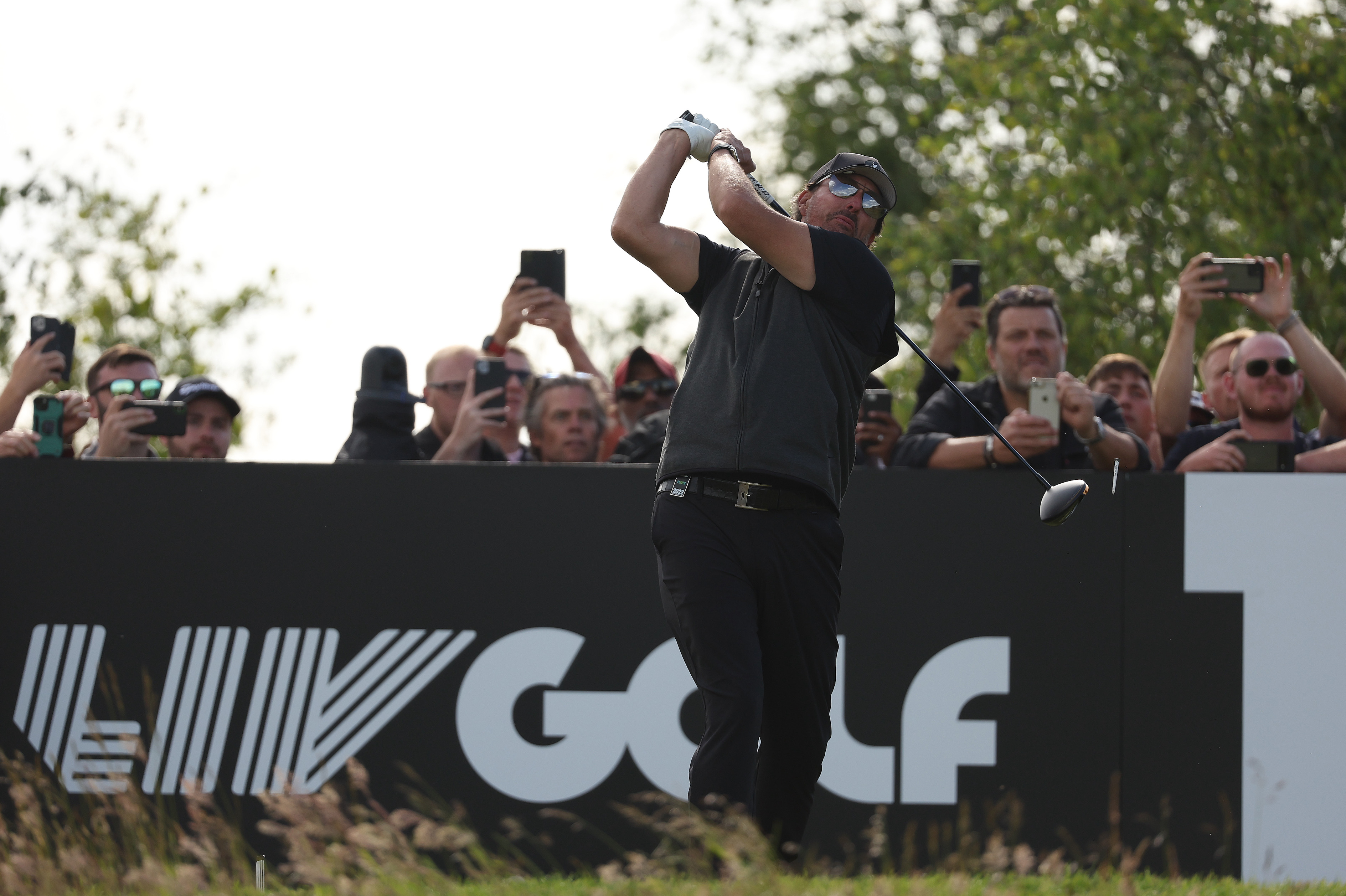 Phil Mickelson tees off on the third (and final) day of the inaugural LIV Golf event.