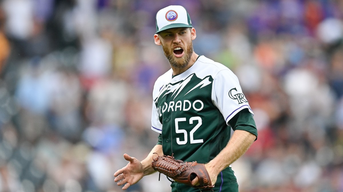 Daniel Bard #52 of the Colorado Rockies celebrates after completing the ninth inning of a game with a win against the Arizona Diamondbacks at Coors Field on July 3, 2022 in Denver, Colorado.