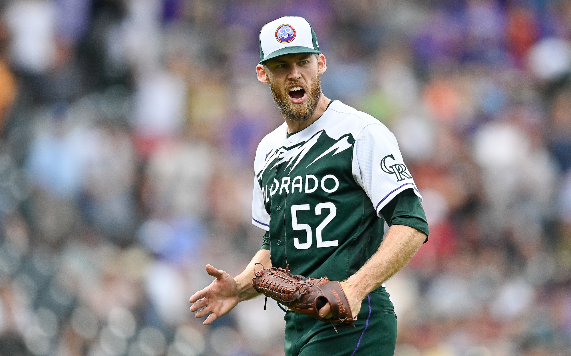Daniel Bard #52 of the Colorado Rockies celebrates after completing the ninth inning of a game with a win against the Arizona Diamondbacks at Coors Field on July 3, 2022 in Denver, Colorado.