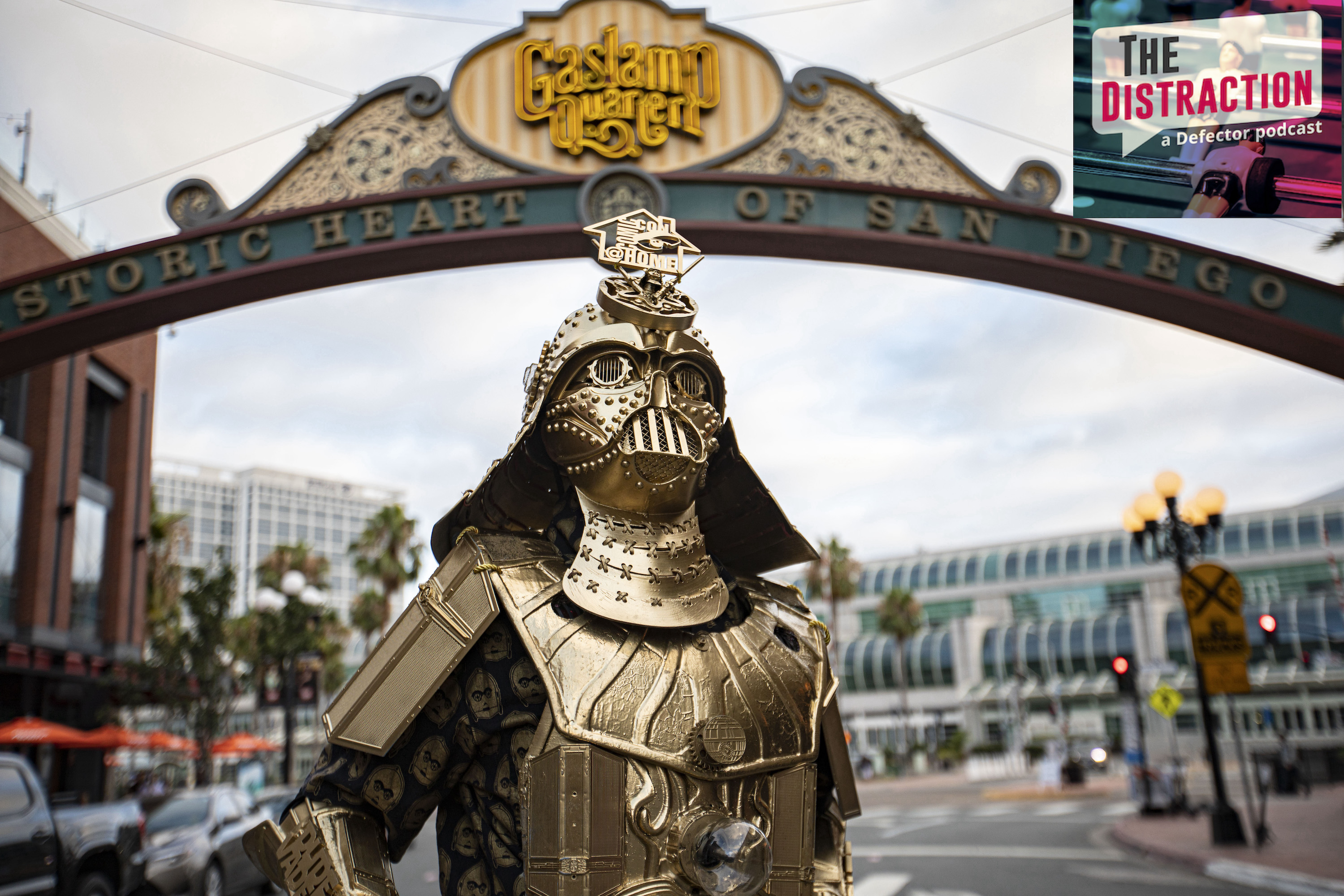 A cosplayer dressed as Dude Vader outside the San Diego Comic Con.