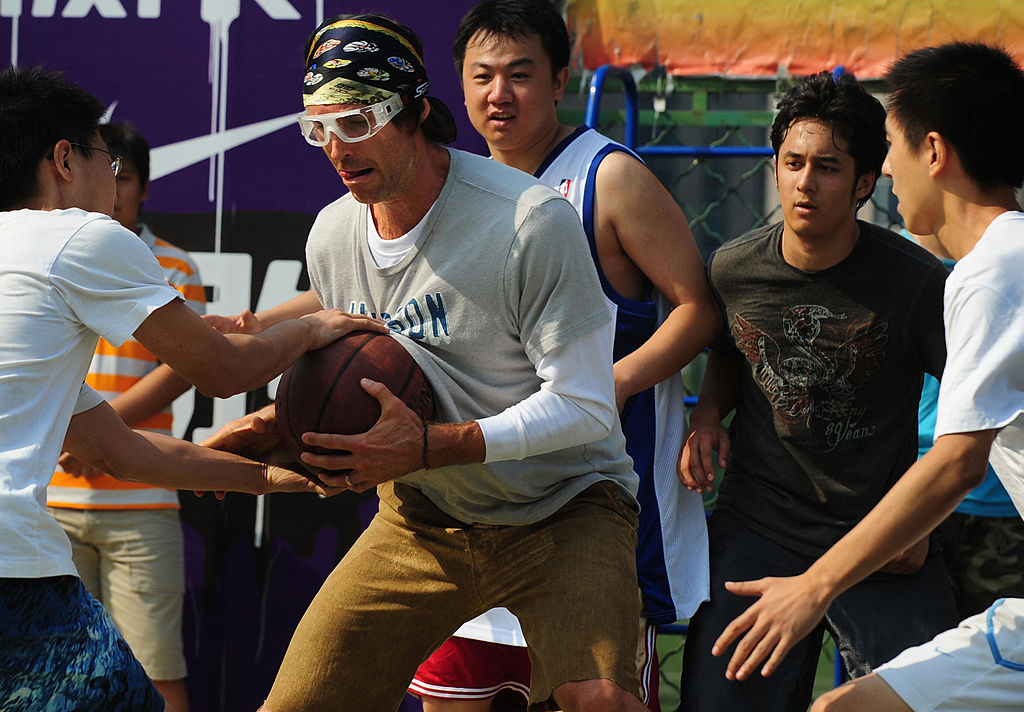 Steve Nash plays pickup basketball in Beijing in 2009.