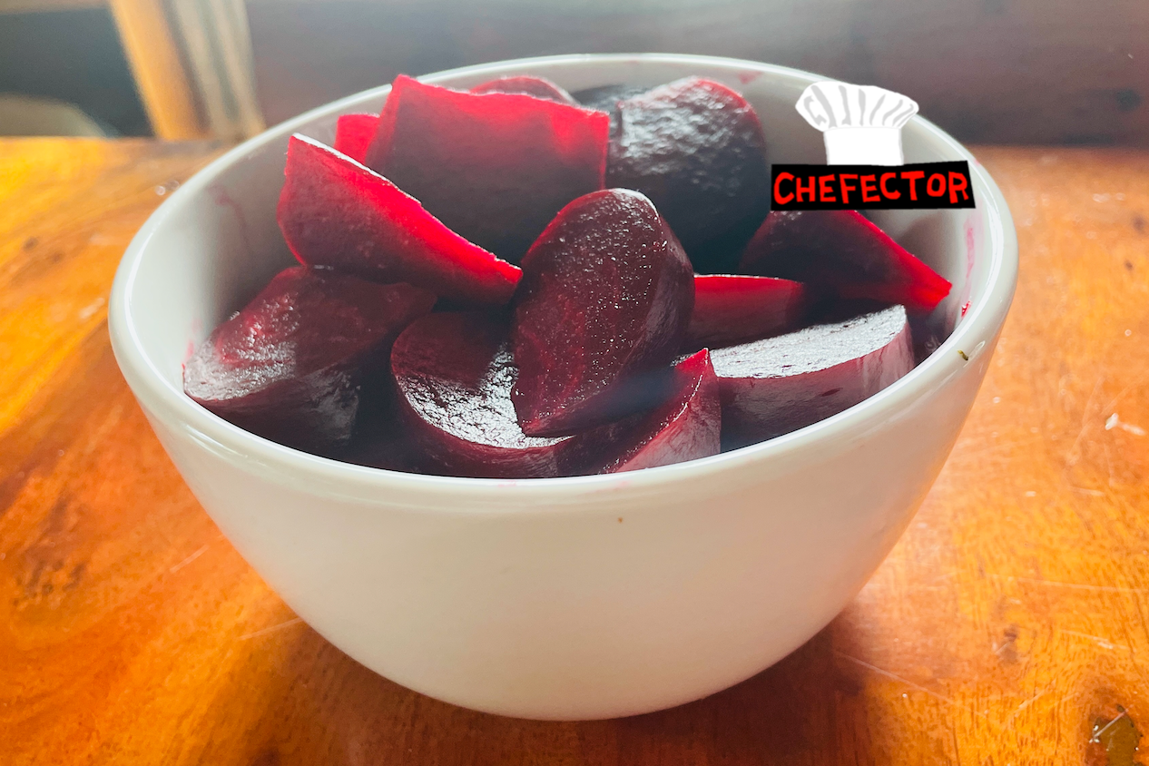 A bowl of roasted and sliced beets