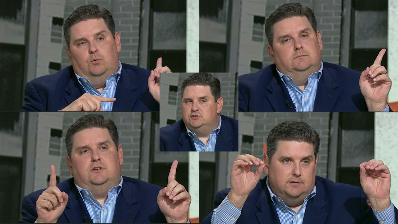 A four-square of Brian Windhorst talking, with a little Windy in the middle as well
