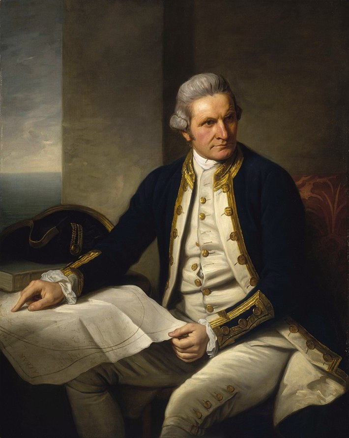 A portrait of Captain James Cook seated by a map, painted by Nathaniel Dance-Holland