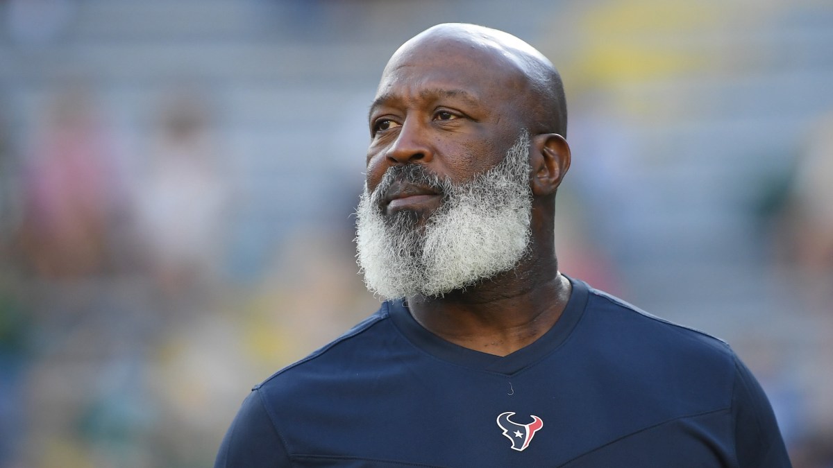 GREEN BAY, WISCONSIN - AUGUST 14: Lovie Smith of the Houston Texans looks on before the preseason game against the Green Bay Packers at Lambeau Field on August 14, 2021 in Green Bay, Wisconsin. (Photo by Quinn Harris/Getty Images)