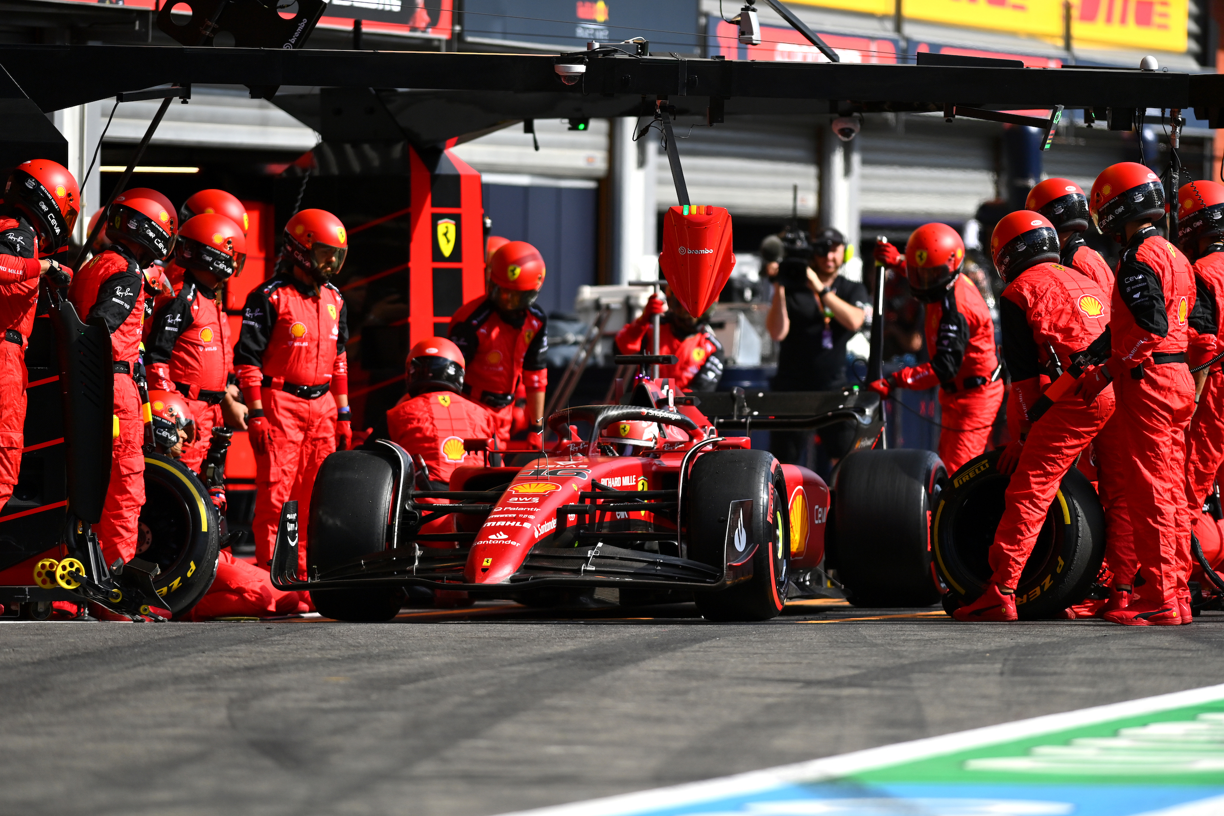 Charles LeClerc pulls in for a pit stop.