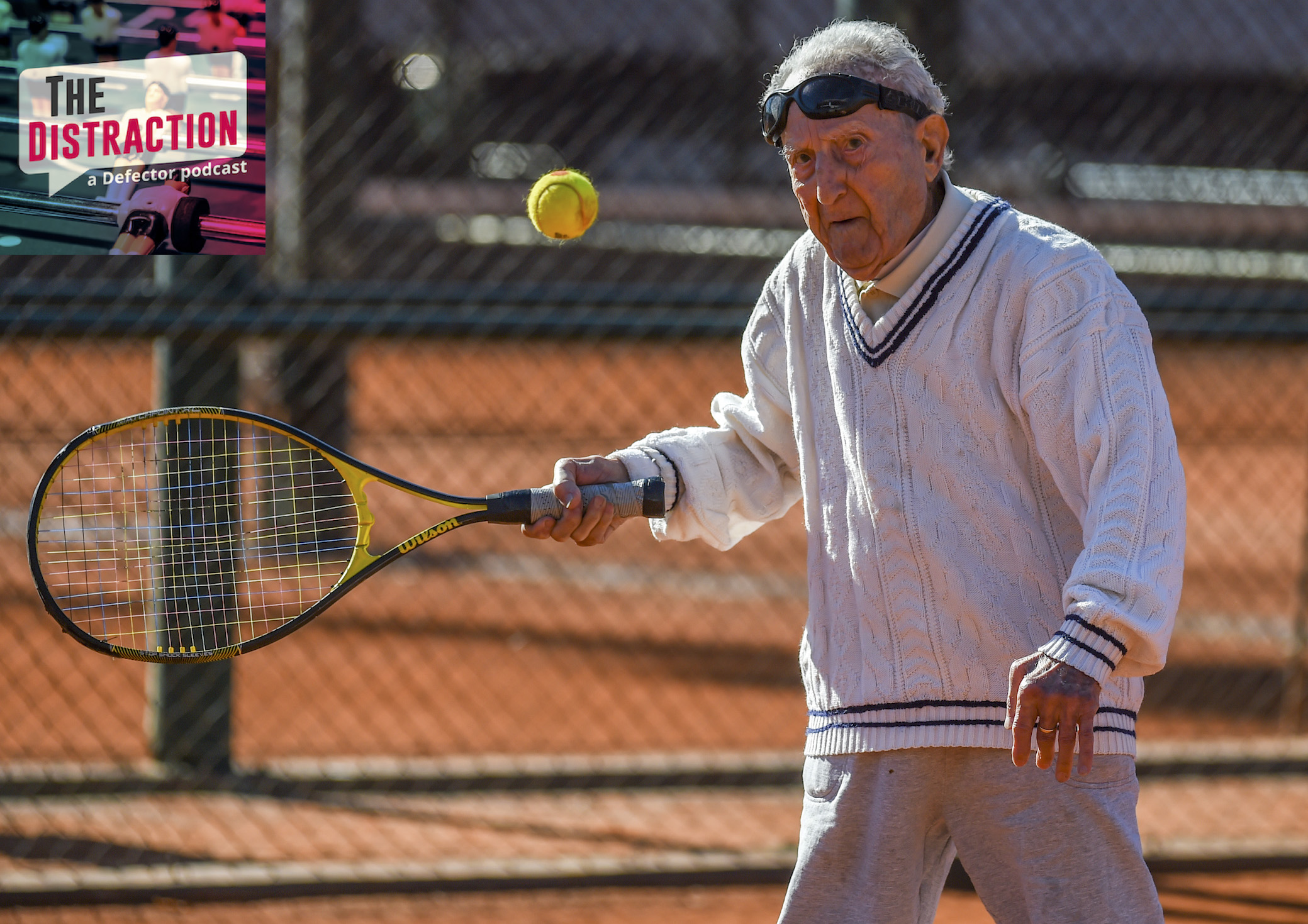 Armenian-born Argentine 100-year-old Artyn Elmayan plays tennis in Buenos Aires in 2017. The reason this image is on here is that this is our 100th episode.