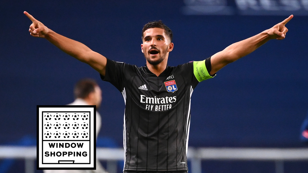 Houssem Aouar of Olympique Lyon celebrates following his team's victory in the UEFA Champions League Quarter Final match between Manchester City and Lyon at Estadio Jose Alvalade on August 15, 2020 in Lisbon, Portugal.